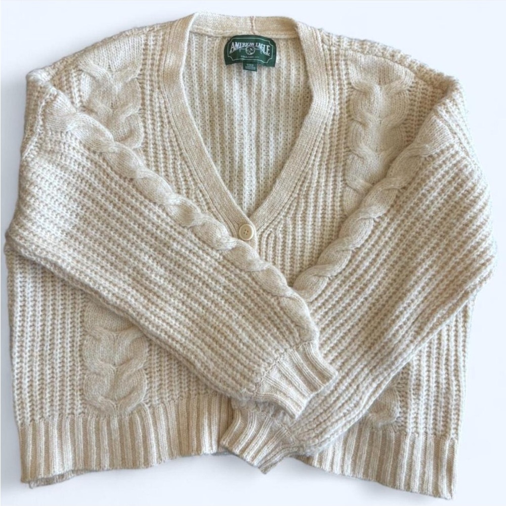 American Eagle cream cable knit button up cardigan Size M